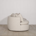 As Shown: Upholstered in Belgian Oatmeal, oak base finished in Mint White Super White