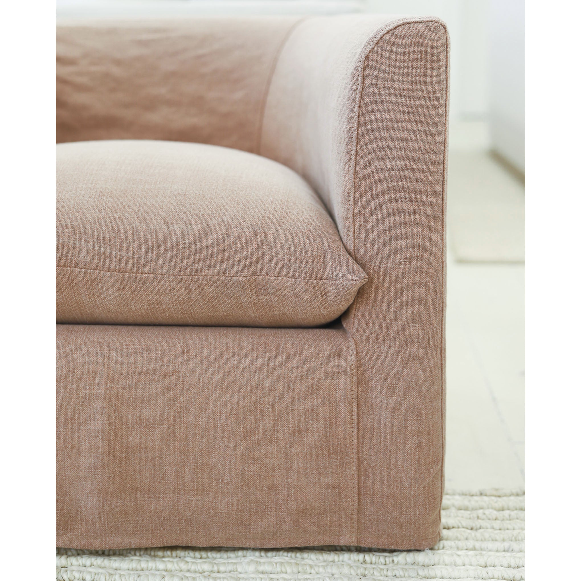 As Shown: in swivel, slipcovered Granby Clay