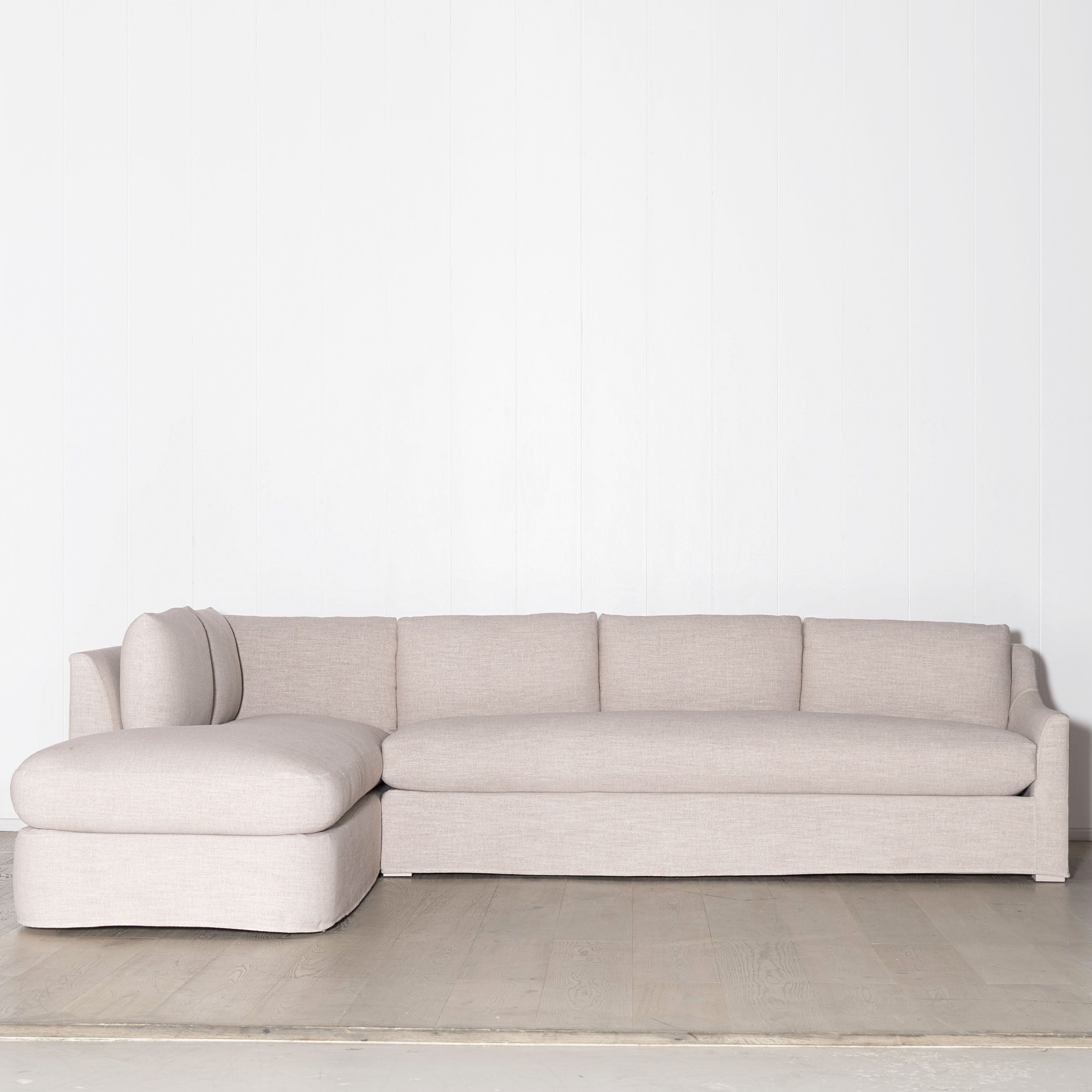 As Shown: in Belgian Rose, Oak legs finished in Nordic White Super White Double