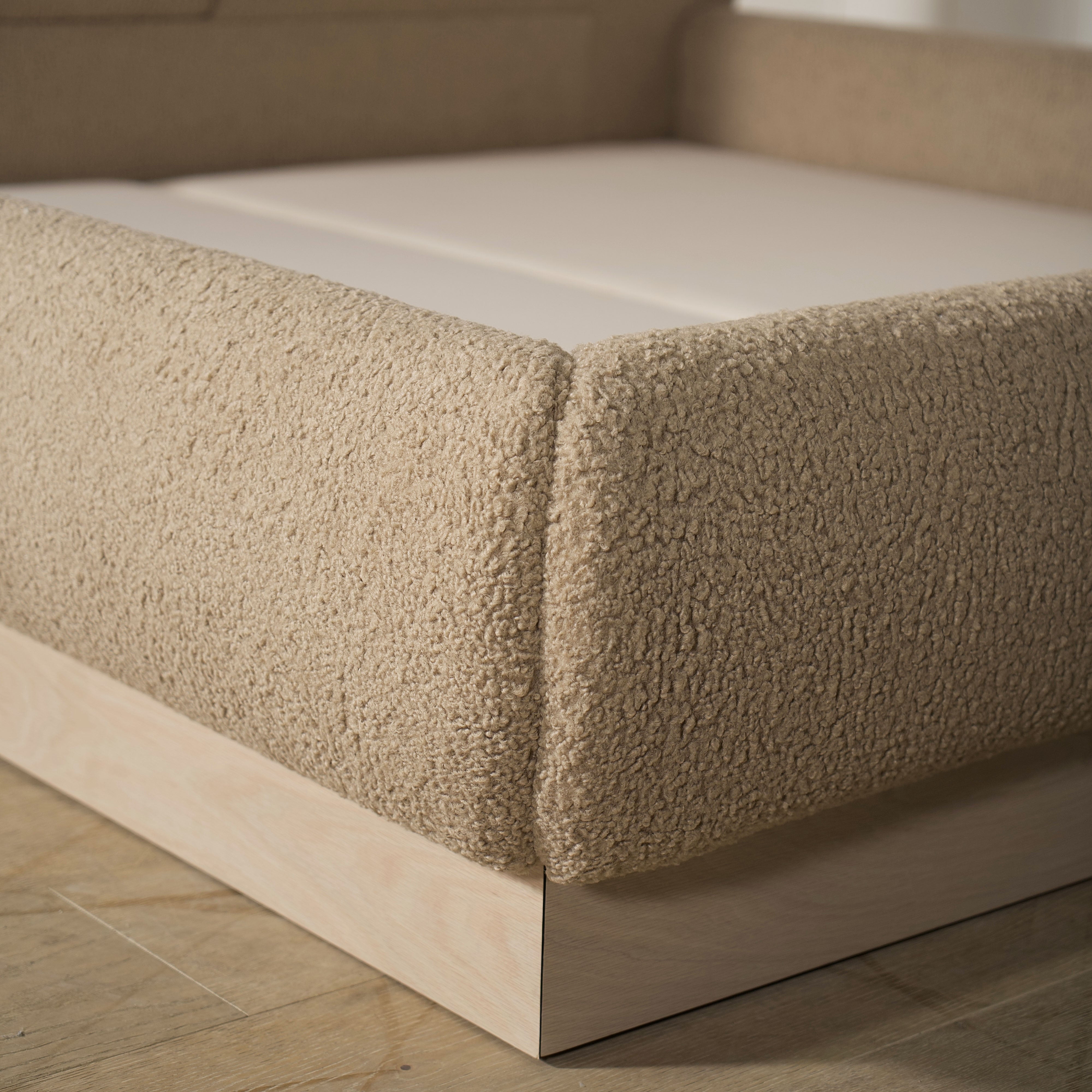As Shown: in Sheepskin Toast. Oak finished in Mint White Natural.