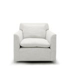 As Shown: in Upholstered Belgian Fog, swivel.