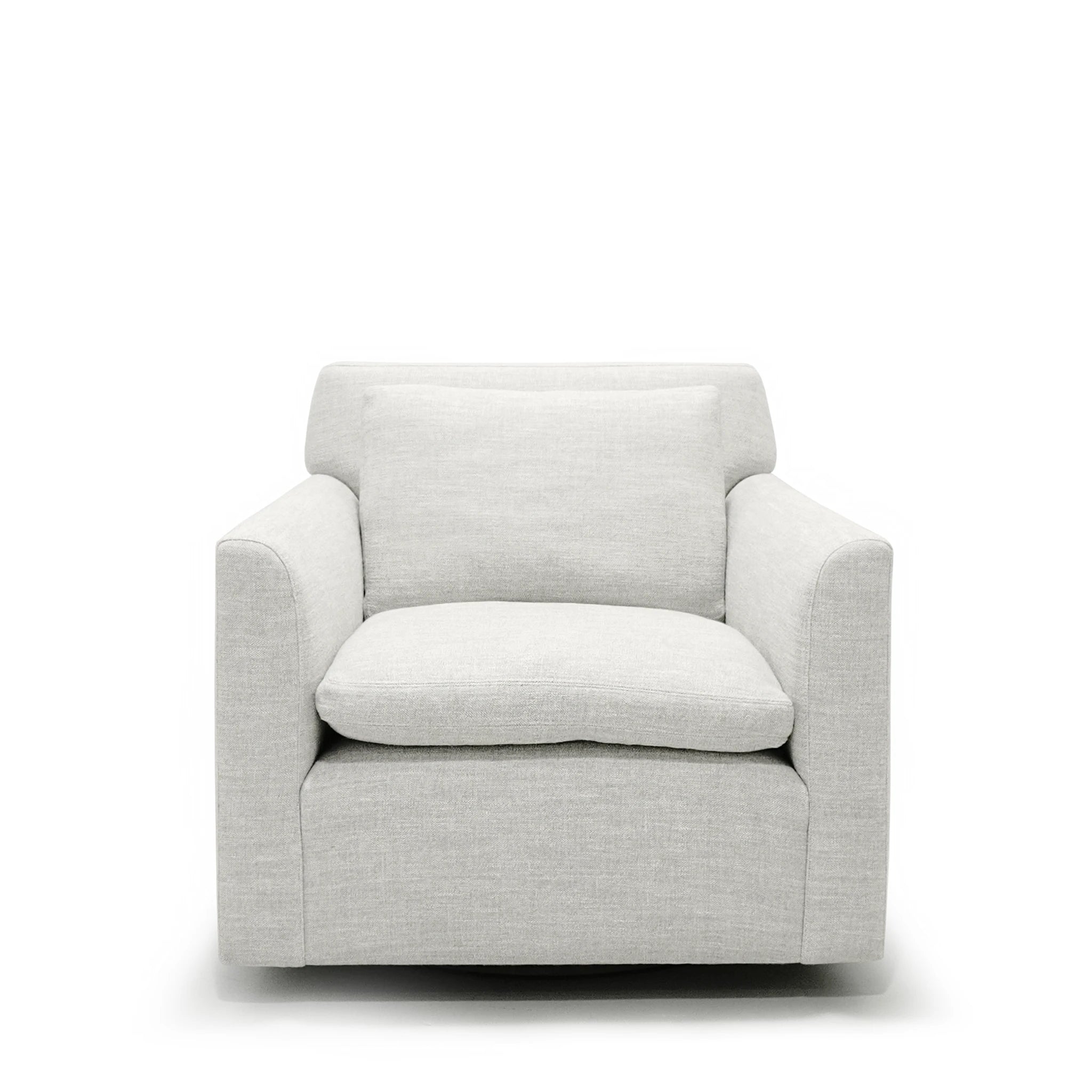 As Shown: in Upholstered Belgian Fog, swivel.