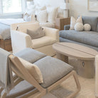 As Shown: in Upholstered Belgian Fog, swivel.