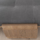 As Shown: in Leather. Oak finished in Mint White Natural. in Sky Stone fabric, oak finished in Mint White Natural.