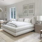 As Shown: King.  in Rome Ivory. Oak finished in Mint White Natural.