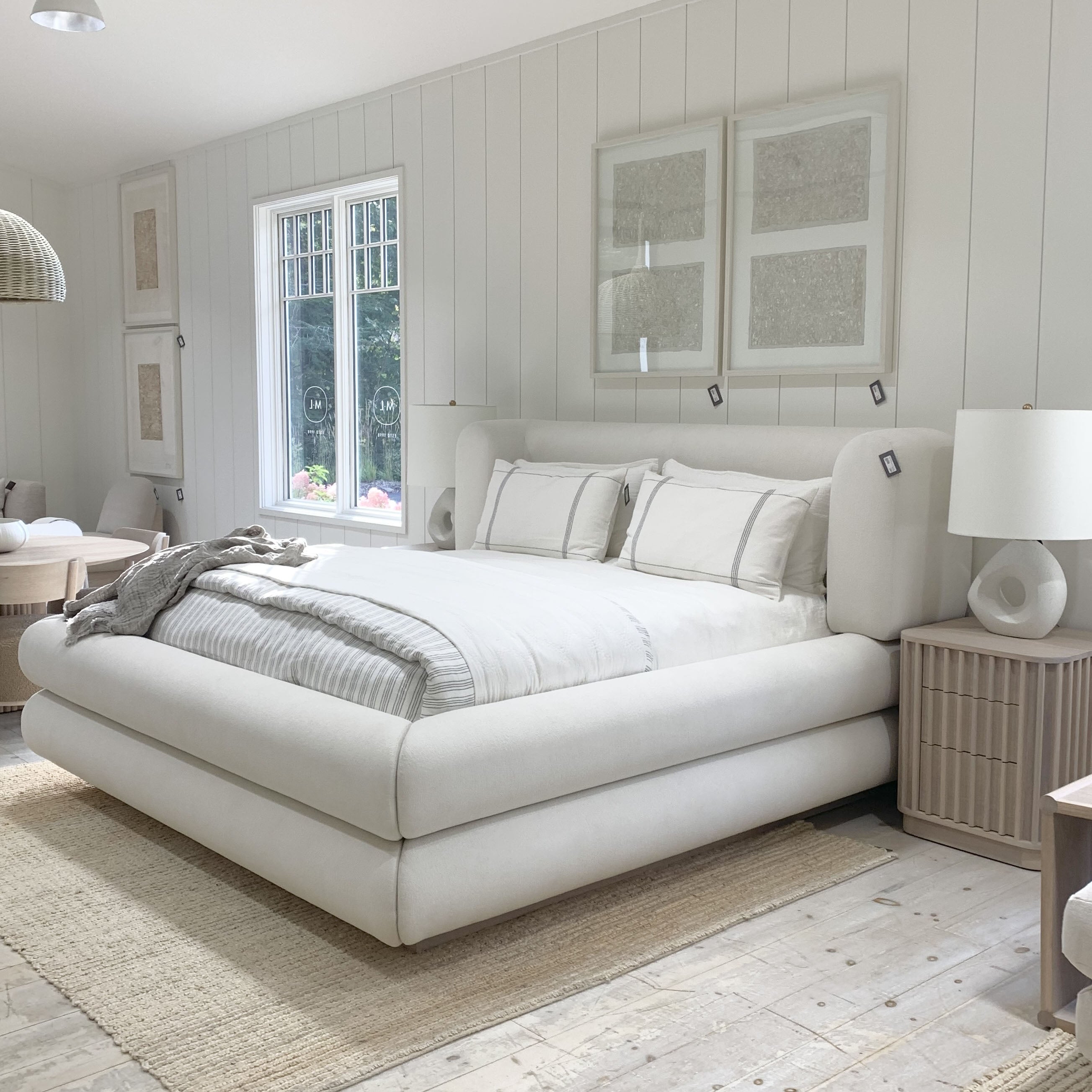 As Shown: King.  in Rome Ivory. Oak finished in Mint White Natural.