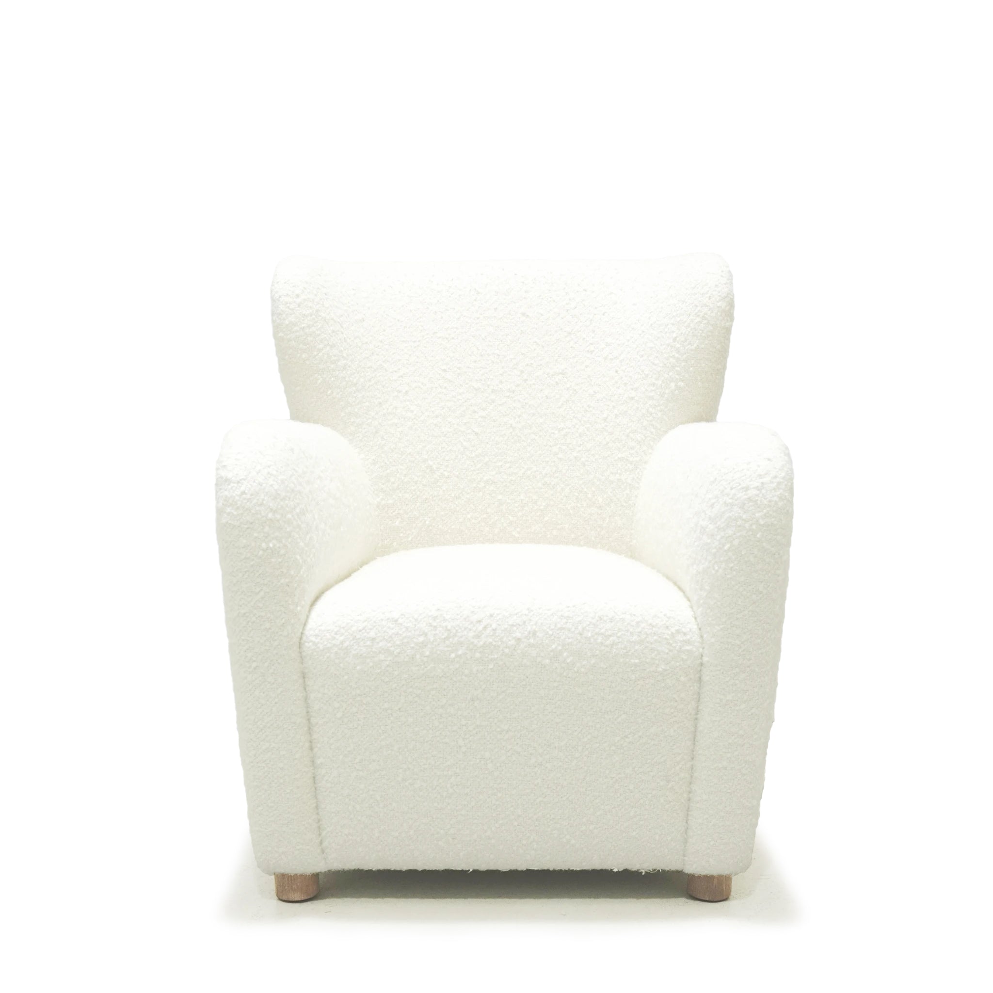 As Shown: in Berber White, oak legs finished in Mint White Natural.
