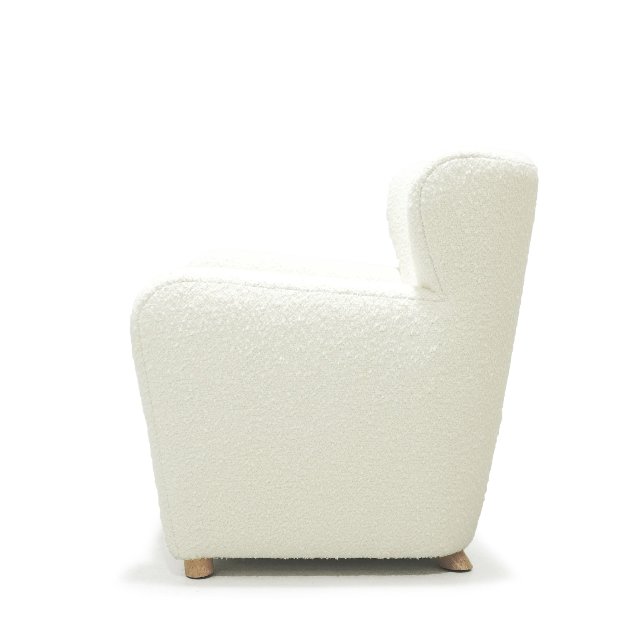 As Shown: in Berber White, oak legs finished in Mint White Natural.