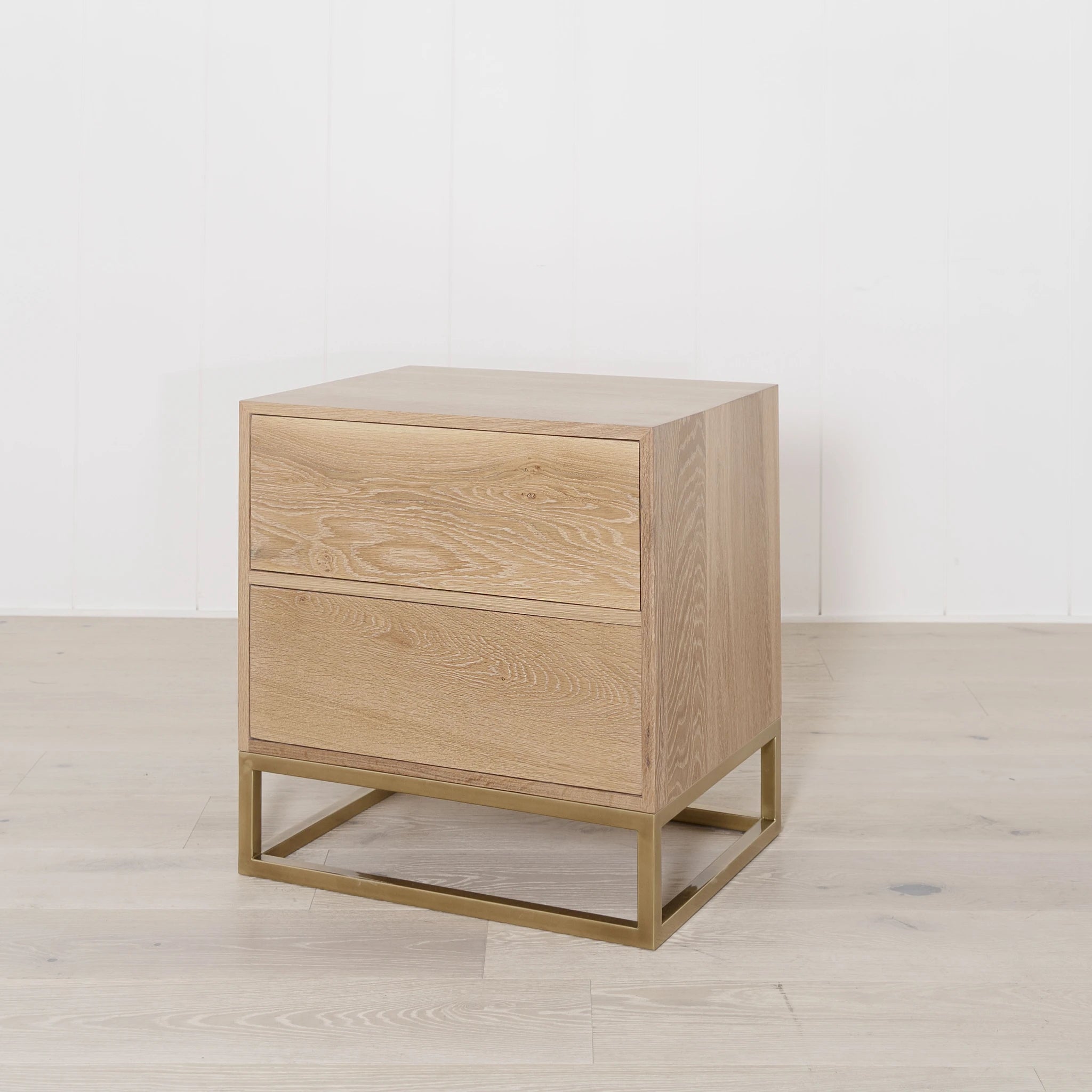 As Shown: in Mint White Natural and brass base.