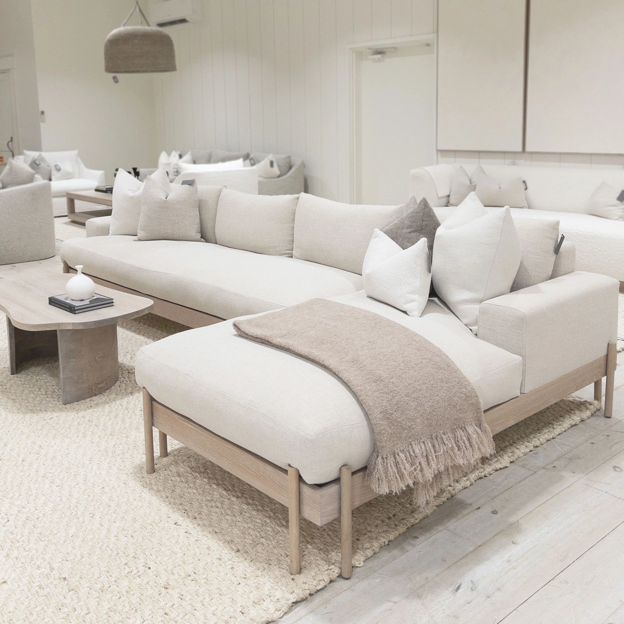 As Shown: in Belgian Oatmeal, Mint White / Super White finish.
